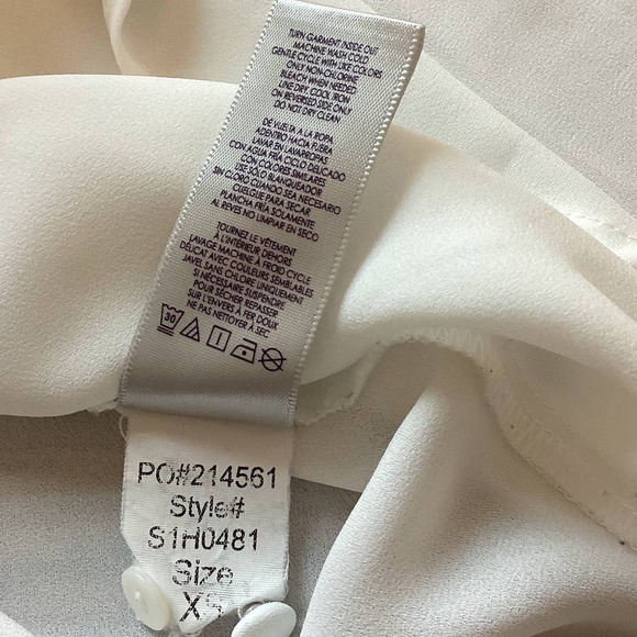 Long Sleeve White Blouse Tunic Top Silver Rhinestones Hidden Buttons Size XSmall - Picture 7 of 12